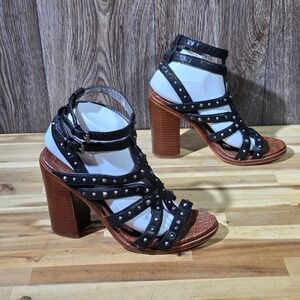 Sam Edelman Gladiators Studded Strappy Block Heel Sandal 9.5M Black Leather Boho